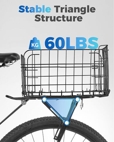 Rear Bike Rack with Basket- Bicycle Cargo Rack with Waterproof Cover, Liner and Cargo Net, Bike Storage Basket for 26" - 29" and 700c Bikes in Saudi Arabia