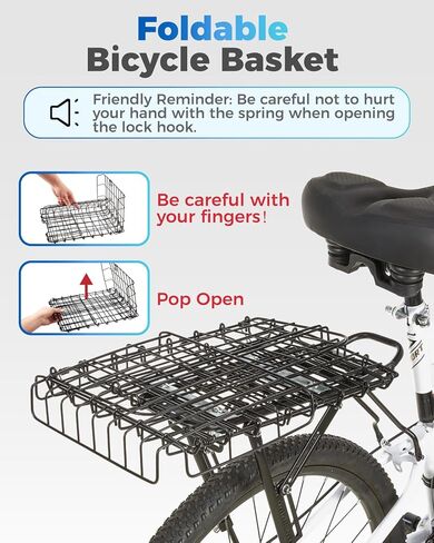 Rear Bike Rack with Basket- Bicycle Cargo Rack with Waterproof Cover, Liner and Cargo Net, Bike Storage Basket for 26" - 29" and 700c Bikes in Saudi Arabia