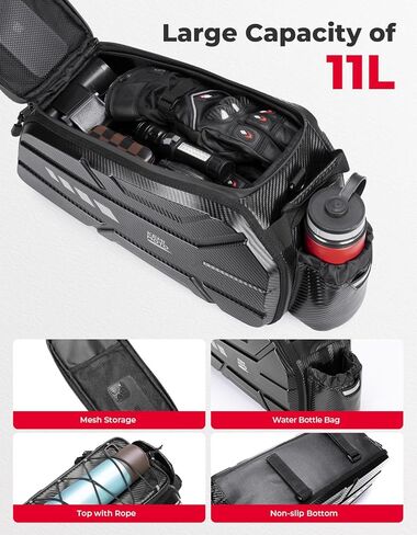 Kemimoto Bike Bag 11L Eva Hard Shell ، حقيبة رف خلفية Ebike ترقية مع غطاء مقاوم للماء ، جذع دراجة مع حزام كتف للسفر للركاب في الهواء الطلق in Kuwait