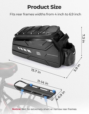 Kemimoto Bike Bag 11L Eva Hard Shell ، حقيبة رف خلفية Ebike ترقية مع غطاء مقاوم للماء ، جذع دراجة مع حزام كتف للسفر للركاب في الهواء الطلق in Kuwait