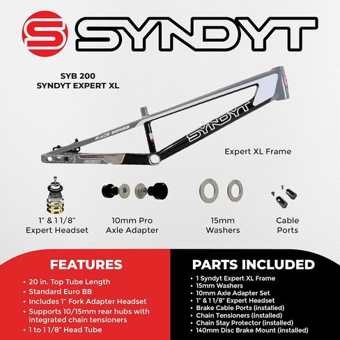 200 خبراء XL BMX سباق الدراجة إطار الدراجة - 20 "TOP TUBE ، 6061 -T6 الألومنيوم (3.08 رطل) ، مدبب 38/42 أنبوب الرأس ، اليورو القياسي BB ، 10/15 مم محاور ، فرامل القرص 140 ملم ، توتر في السلسلة - إطار الدراجة للدراجات in Kuwait