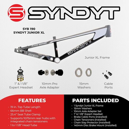 190 Junior XL BMX Racing Bike Frame - 19 "Top Tube ، 6061 -T6 Aluminium (2.86 lbs) ، Tapered 38/42 Head Tube ، Standard Euro BB ، 10/15 mm hubs ، 140 mm discons ، chaners anteness - chaincle frame in Kuwait