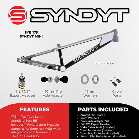 175 Mini BMX Racing Bike Frame – 17.5" Top Tube, 6061-T6 Aluminum (2.70 lbs), Tapered 38/42 Head Tube, Standard Euro BB, 10/15 mm Hubs, 140mm Disc Brake, Chain Tensioners – Bicycle Frame in Kuwait