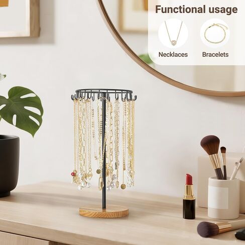 Mkono Necklace Holder Metal Jewelry Display Stand Necklace Organizer with 22 Hooks for Storage and Hanging Bracelet Keychain Home Room Deocr for Women,Gold in Saudi Arabia