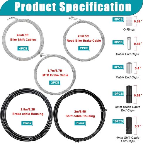 Taiss Universal Bicycle Brake Cable,Bicycle Shift Derailleur Bike Cable Housing Kit with O-Rings End Caps for Mountain Road Bike Repair（red/Black） in Kuwait