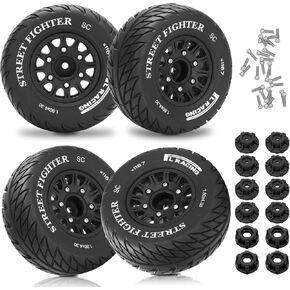 12mm/14mm/17mm Hex RC Wheels and Tires RC Truck Tires 1/10 Scale Tyres Hex Detachable Replacement for Arrma Senton Slash Axial Redcat Rc4wd Fury (Red C) in Kuwait