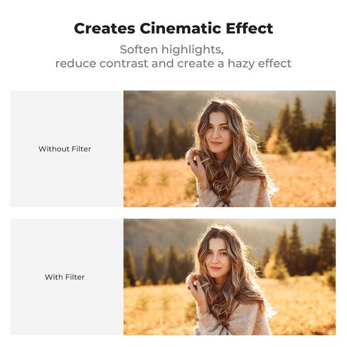 K&F Concept 67mm Clip-on Black Diffusion 1/4 Phone Camera Lens Filter Kit, Mist Cinematic Effect Filter Compatible with iPhone 16 15 14 13 12 11, for Video/Vlog/Portrait Photography in Kuwait