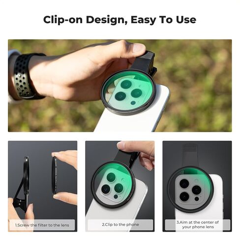 K&F Concept 67mm Clip-on Black Diffusion 1/4 Phone Camera Lens Filter Kit, Mist Cinematic Effect Filter Compatible with iPhone 16 15 14 13 12 11, for Video/Vlog/Portrait Photography in Kuwait