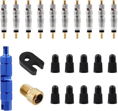 Presta Valve Core Repair Kit, Including 10 Valve Core 10 Cover Brass Screws Plastic Buckle & Installation Tools for Tubeless Road MTB Bike Tires in Saudi Arabia