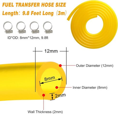 13 Feet Long Fuel Transfer Hose (ID 12.5mm * OD 17.5mm) Fuel Line Gas Tube with 4 Hose Clamps (HOSE-L) in Saudi Arabia