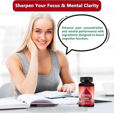 Natural Energy Gummies with Vitamin B12, Goji, Co Q10, Energy Support & Metabolism Support Chewable Supplement,GMO Free, Gluten Free (Raspberry, 60 Count in Kuwait