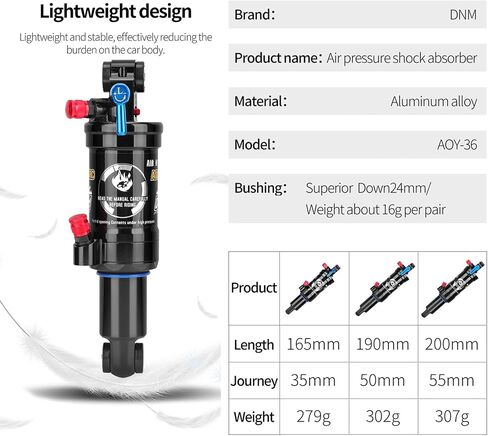 DNM AOY-36RC Mtb Rear Shock Bike Air Rear Shock Rebound/Lock Out- Adjustable Air Pressure 165/190/210mm bike rear shocks (190 * 50mm) in Kuwait
