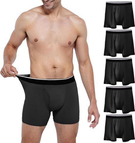 Incontinence Underwear for Men Washable Soft Reusable Leakproof Boxer Briefs with Front Fly 5 Pack(Large,2 Black/1 Dark Grey/1 Green/1 Blue) in Saudi Arabia