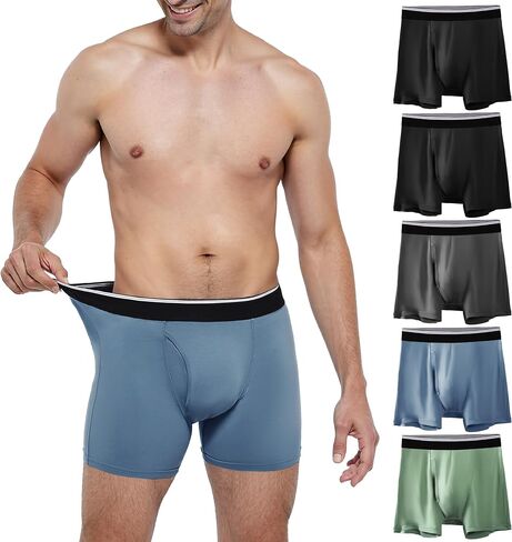 Incontinence Underwear for Men Washable Soft Reusable Leakproof Boxer Briefs with Front Fly 5 Pack(Large,2 Black/1 Dark Grey/1 Green/1 Blue) in Saudi Arabia