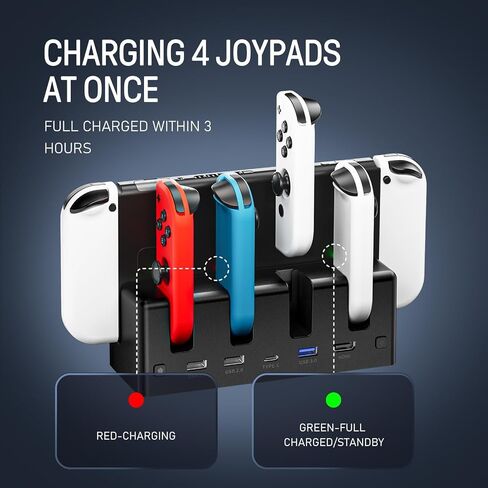 محطة الإرساء Lumindock Switch مع شاحن Joypads ، استبدال لدعم Switch Dock 4K/1080p HDMI ، Dock محطة شحن متعددة الوظائف للتبديل ، 7 ألوان LED/USB 3.0 منافذ ، أبيض in Saudi Arabia