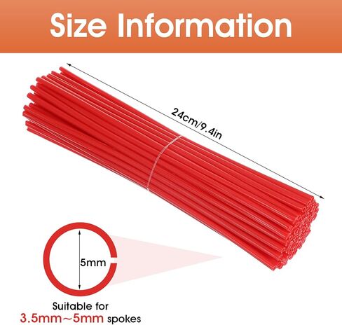 72Pcs Universal Spoke Covers for Motorcycle Bicycle, 2.9Inch Bike Spoke for Riding, Durable Plastic Bike Wheel Reflector Tube Spokes Skins, Wheel Decoration for Off-road Bikes, Wheelchair (Red) in Kuwait