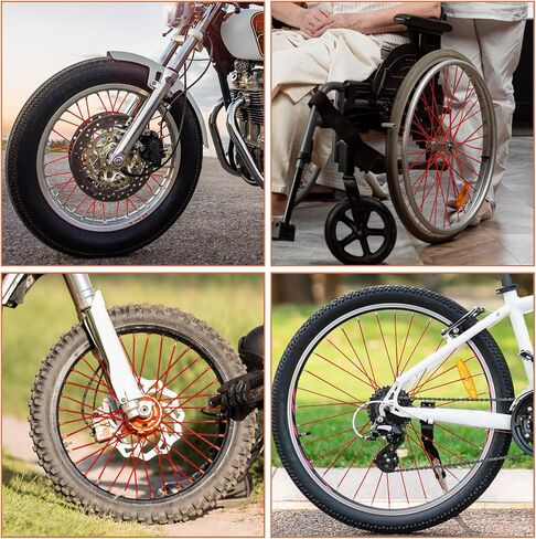 72Pcs Universal Spoke Covers for Motorcycle Bicycle, 2.9Inch Bike Spoke for Riding, Durable Plastic Bike Wheel Reflector Tube Spokes Skins, Wheel Decoration for Off-road Bikes, Wheelchair (Red) in Kuwait