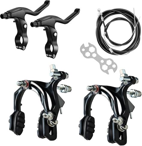 Complete Bike Brakes Set, Front and Rear C-Type Brakes Calipers, Include Inner and Outer Brakes Cables and Bike Brake Levers for MTB Road Bicycle-D-Black in Saudi Arabia