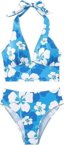 Floerns Women's Two Piece Tankini Swimsuit Floral Halter Top Beach Bathing Suit in Kuwait