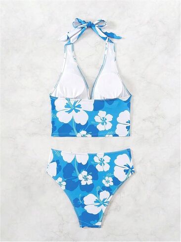 Floerns Women's Two Piece Tankini Swimsuit Floral Halter Top Beach Bathing Suit in Kuwait