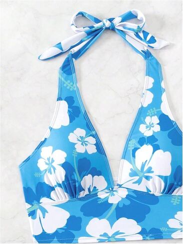 Floerns Women's Two Piece Tankini Swimsuit Floral Halter Top Beach Bathing Suit in Kuwait