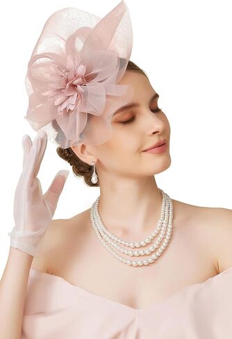 قبعات Babeyond Fascinators للنساء - شاي حفلة قبعة كنتاكي شبكة رائعة ، قبعة زهرة زهرة الزفاف لحفل الزفاف in Saudi Arabia