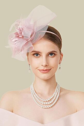 قبعات Babeyond Fascinators للنساء - شاي حفلة قبعة كنتاكي شبكة رائعة ، قبعة زهرة زهرة الزفاف لحفل الزفاف in Saudi Arabia