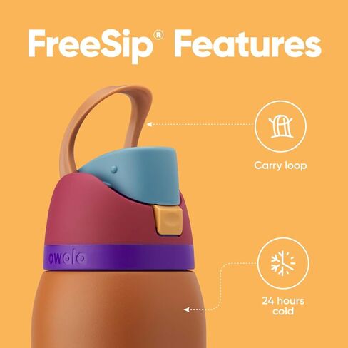 Owala FreeSip Insulated Stainless Steel Water Bottle with Straw for Sports and Travel, BPA-Free Sports Water Bottle, 24 oz, Grey/Yellow, Golden Conquest in Kuwait