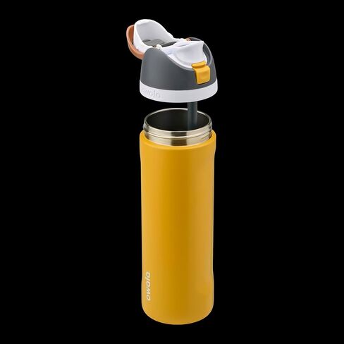 Owala FreeSip Insulated Stainless Steel Water Bottle with Straw for Sports and Travel, BPA-Free Sports Water Bottle, 24 oz, Grey/Yellow, Golden Conquest in Kuwait