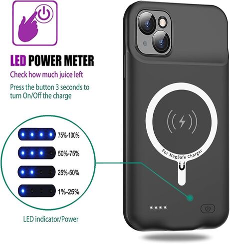 Wireless Charging Case for iPhone 11, 10000mAh High Capacity Portable Rechargeable Protective Battery Case Wireless Charging Compatible with iPhone 11 (6.1 inch) Extended Battery Charger Case (Black) in Kuwait
