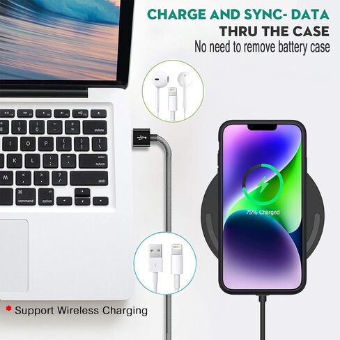 Wireless Charging Case for iPhone 11, 10000mAh High Capacity Portable Rechargeable Protective Battery Case Wireless Charging Compatible with iPhone 11 (6.1 inch) Extended Battery Charger Case (Black) in Kuwait