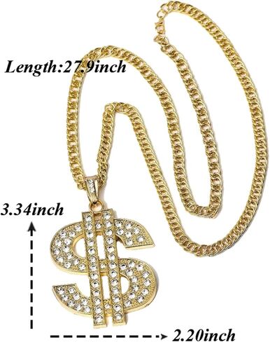 80s 90s Hip Hop Costume Kit Cool Rapper Bucket Hat Accessories Dollar Sign Gold Chain Unisex in Saudi Arabia