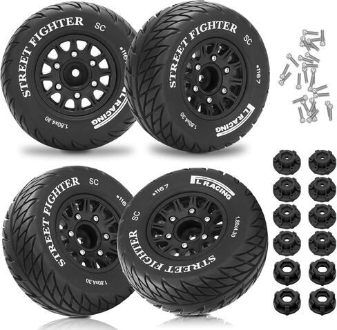 12mm/14mm/17mm Hex RC Wheels and Tires RC Truck Tires 1/10 Scale Tyres Hex Detachable Replacement for Arrma Senton Slash Axial Redcat Rc4wd Fury (Red C) in Kuwait