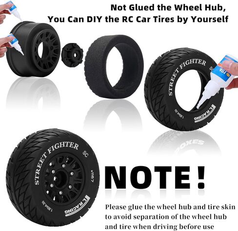 12mm/14mm/17mm Hex RC Wheels and Tires RC Truck Tires 1/10 Scale Tyres Hex Detachable Replacement for Arrma Senton Slash Axial Redcat Rc4wd Fury (Red C) in Kuwait