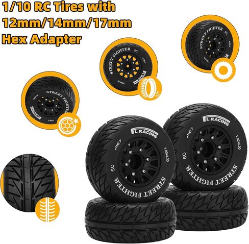 12mm/14mm/17mm Hex RC Wheels and Tires RC Truck Tires 1/10 Scale Tyres Hex Detachable Replacement for Arrma Senton Slash Axial Redcat Rc4wd Fury (Red C) in Kuwait