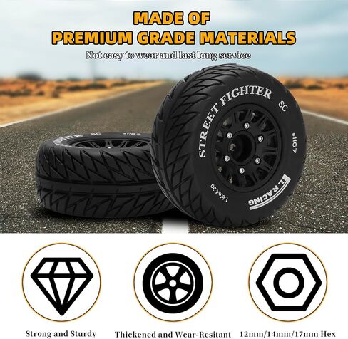 12mm/14mm/17mm Hex RC Wheels and Tires RC Truck Tires 1/10 Scale Tyres Hex Detachable Replacement for Arrma Senton Slash Axial Redcat Rc4wd Fury (Red C) in Kuwait