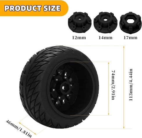 12mm/14mm/17mm Hex RC Wheels and Tires RC Truck Tires 1/10 Scale Tyres Hex Detachable Replacement for Arrma Senton Slash Axial Redcat Rc4wd Fury (Red C) in Kuwait