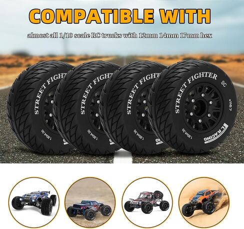 12mm/14mm/17mm Hex RC Wheels and Tires RC Truck Tires 1/10 Scale Tyres Hex Detachable Replacement for Arrma Senton Slash Axial Redcat Rc4wd Fury (Red C) in Kuwait