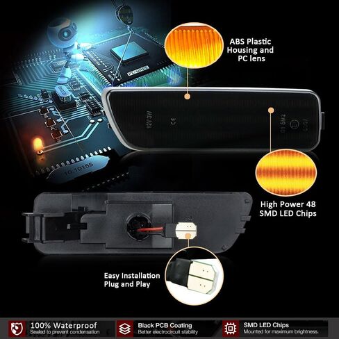 D-Lumina LED Side Marker Lights Smoked Lens White for Honda Civic 2016-2021 10th Gen Civic Sedan Coupe Hatchback, Front Bumper Fender Side Marker Light, Replace OEM Sidemarker Lamps, Pack of 2 in Saudi Arabia