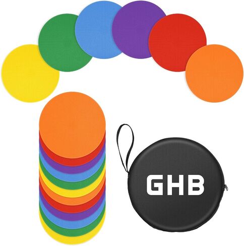 GHB 4" or 9" Poly Spot Markers Agility Dot for Gym/PE Training, Dance,12 Pcs Round Multiple Color Size Rubber Non-Slip Spot Marker for Games, Floor Dots and Sport Activities (9 Inch 12Pcs) in Saudi Arabia