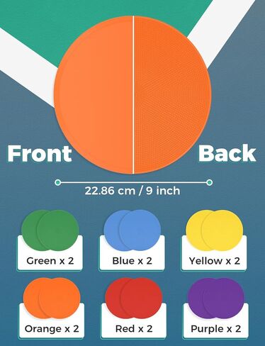 GHB 4" or 9" Poly Spot Markers Agility Dot for Gym/PE Training, Dance,12 Pcs Round Multiple Color Size Rubber Non-Slip Spot Marker for Games, Floor Dots and Sport Activities (9 Inch 12Pcs) in Saudi Arabia