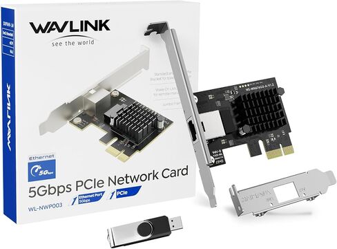 WAVLINK 10G Base-T PCIe Network Card, 10000/5000/2500Mbps PCI Express Ethernet Adapter with AQC113 Controller, 10G NIC for Windows 11/10 & Linux with Standard/Low Profile Bracket in Kuwait