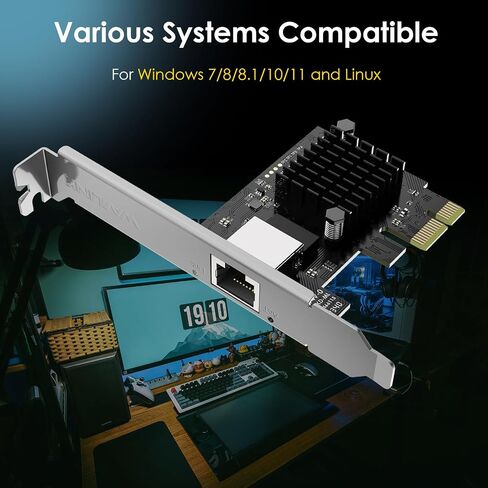 WAVLINK 10G Base-T PCIe Network Card, 10000/5000/2500Mbps PCI Express Ethernet Adapter with AQC113 Controller, 10G NIC for Windows 11/10 & Linux with Standard/Low Profile Bracket in Kuwait
