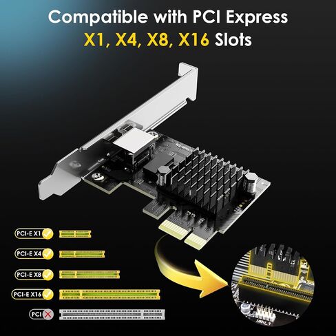 WAVLINK 10G Base-T PCIe Network Card, 10000/5000/2500Mbps PCI Express Ethernet Adapter with AQC113 Controller, 10G NIC for Windows 11/10 & Linux with Standard/Low Profile Bracket in Kuwait