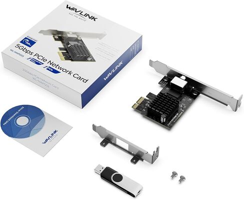 WAVLINK 10G Base-T PCIe Network Card, 10000/5000/2500Mbps PCI Express Ethernet Adapter with AQC113 Controller, 10G NIC for Windows 11/10 & Linux with Standard/Low Profile Bracket in Kuwait
