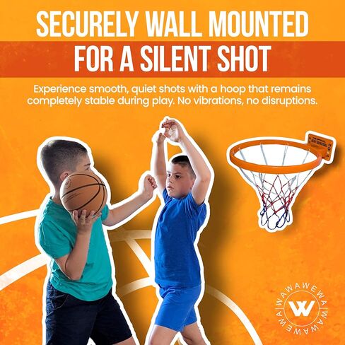 كرة السلة الصامتة الرسمية الداخلية-بلاستيك متين ، وكرة سلة كبيرة مثبتة على الحائط مع تصميم غير ضوضاء + لاصق وبرغي-للاستخدام مع كرة السلة الصامتة فقط in Kuwait