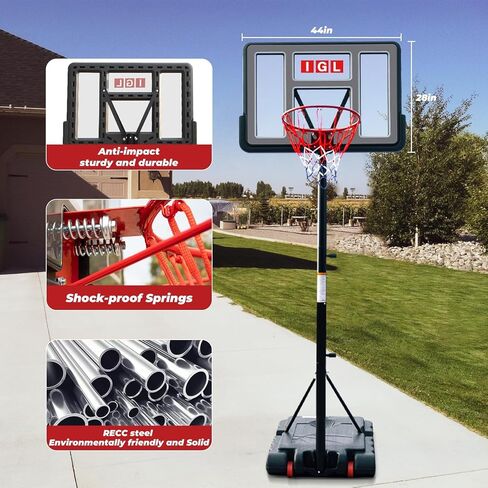 IGL Portable Basketball Hoop, 5.6-10FT Adjustable Basketball Goal System, 40/44 Inch Outdoor Basketball Hoop & Goals for Kids, Youth, and Adults in The Backyard, Driveway with PC Backboard in Kuwait