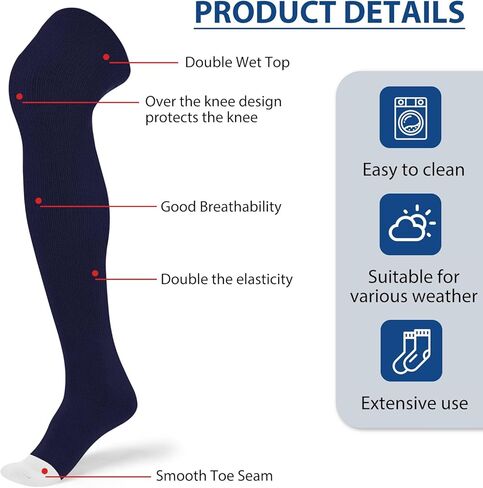 2 Pair High Football Baseball Socks Multiple Sizes Over the Knee Baseball Socks Extra Long Soccer Sock for Boys Men in Kuwait