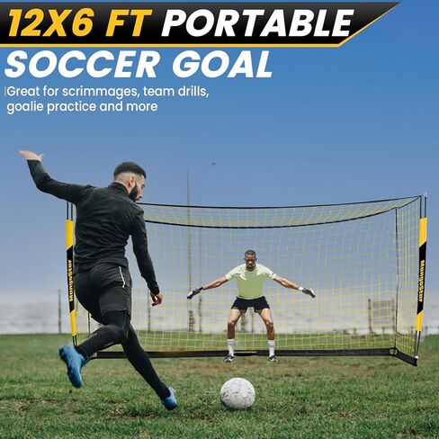 MangoStar Soccer Goal, 12X6 FT Soccer Goal for Backyard Portable Net Collapsible Metal Base, Quick Set Up Soccer Net for Indoor Outdoor Practice Training with Carry Bag in Kuwait