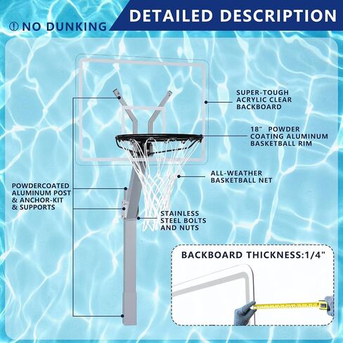 PROGOAL Premium Pool Basketball Hoop – In-Ground Adjustable Rustproof Aluminum Alloy System with Clear Acrylic Backboard & 18" Vinyl-Coated Aluminum Rim in Saudi Arabia